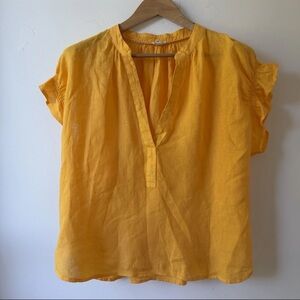 Anthropologie Pilcro Linen Popover Top Large Yellow Short Sleeve Boho Ruffle